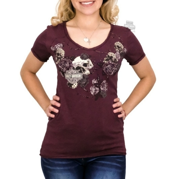 Harley-Davidson Tops - Harley Davidson| V Neck Skull print‎ tshirt